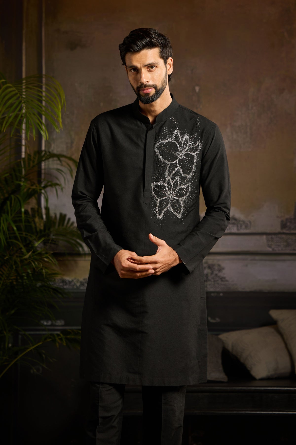 Black With Silver Embroidered Kurta Set