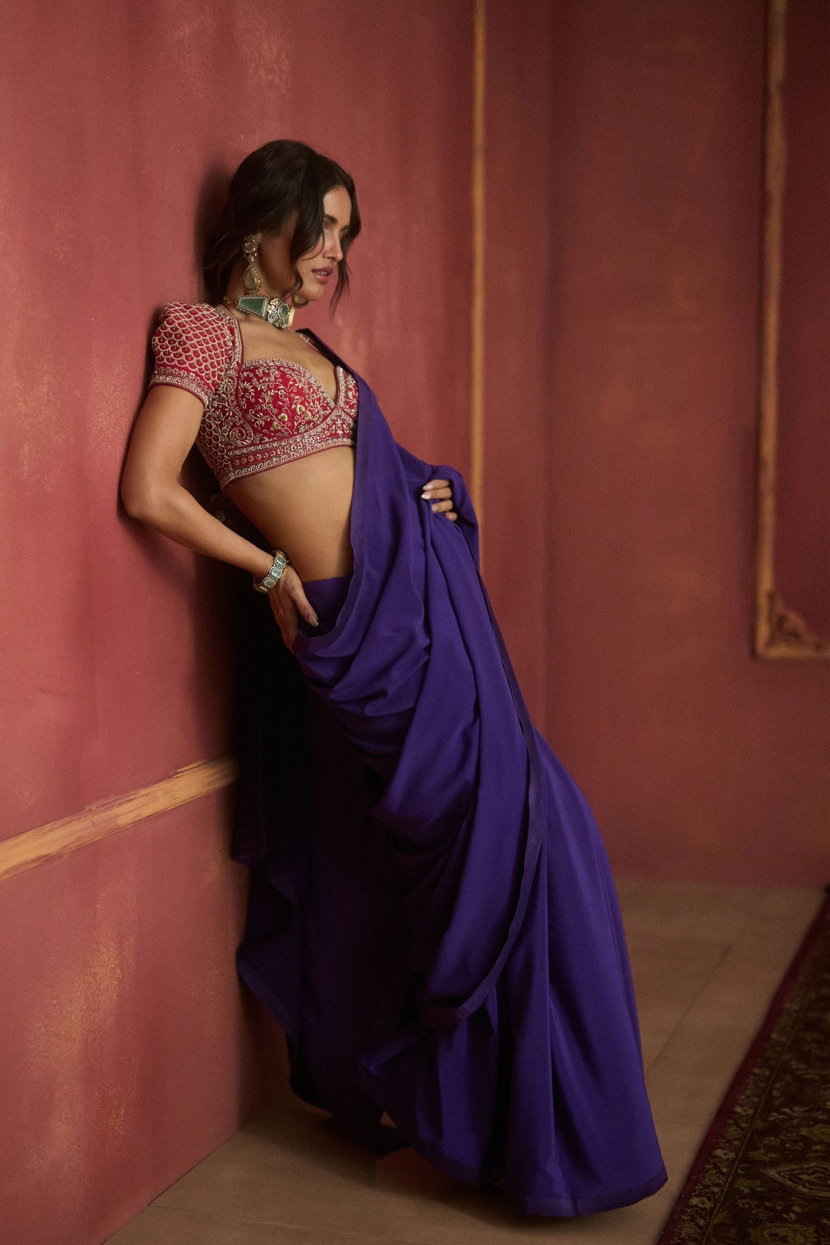 Banarasi Purple Embroidered Saree Set