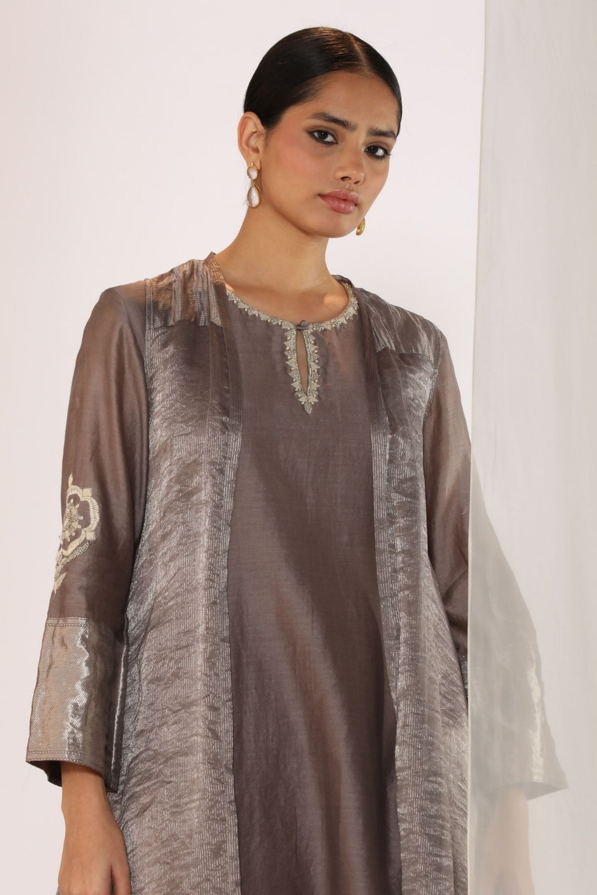 Dove Grey Embroidered Kurta Set