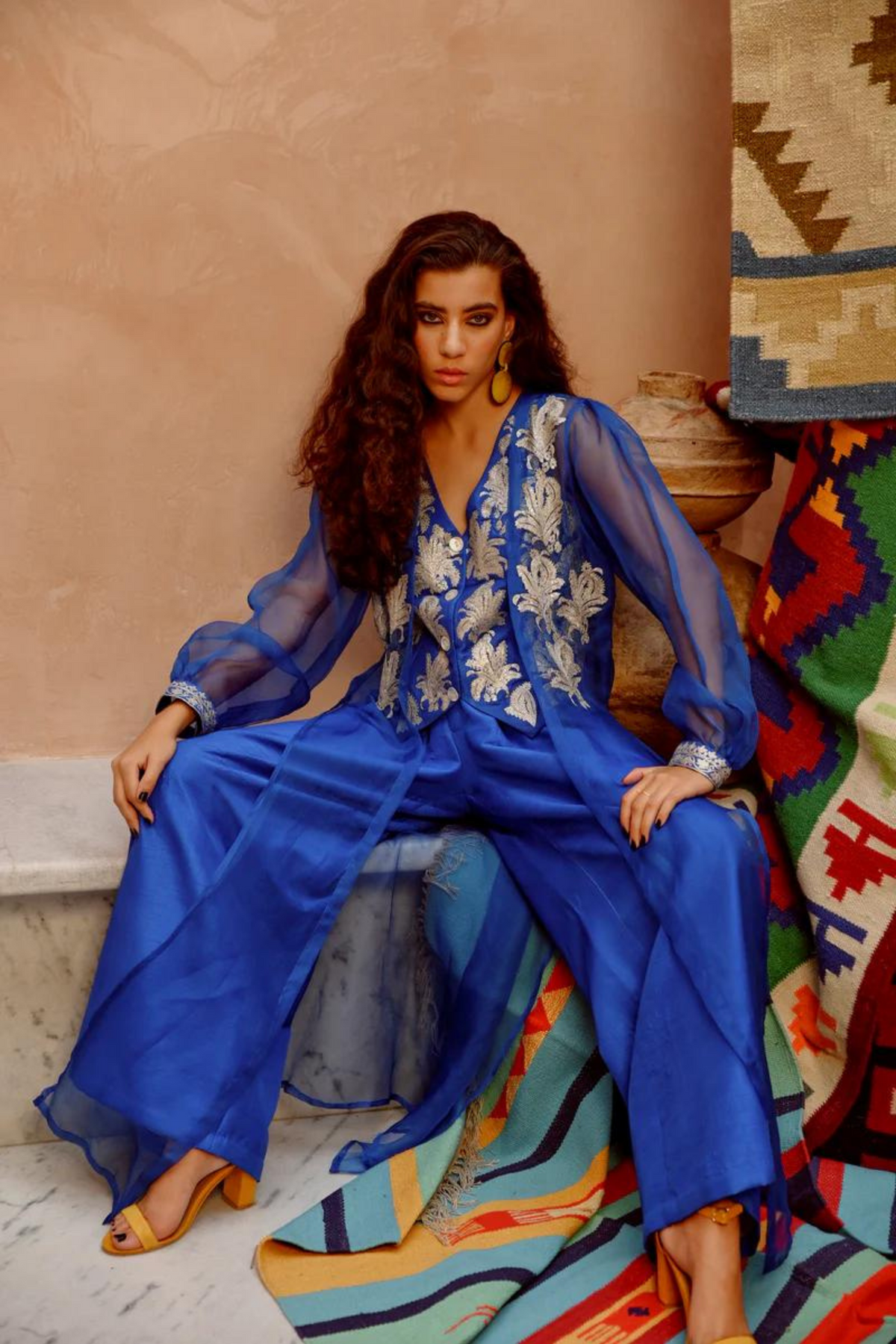 Azure Blue Waist Coat, Pant Set