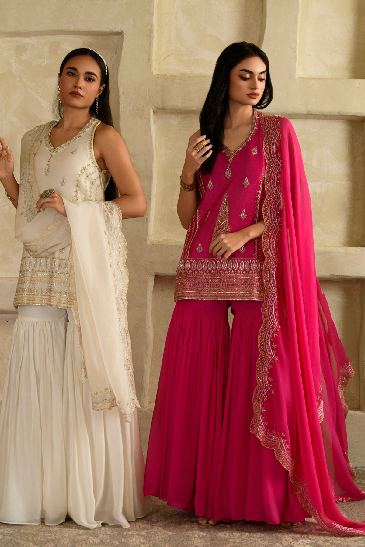 Zeba Halter Kurta Set in Rani Pink