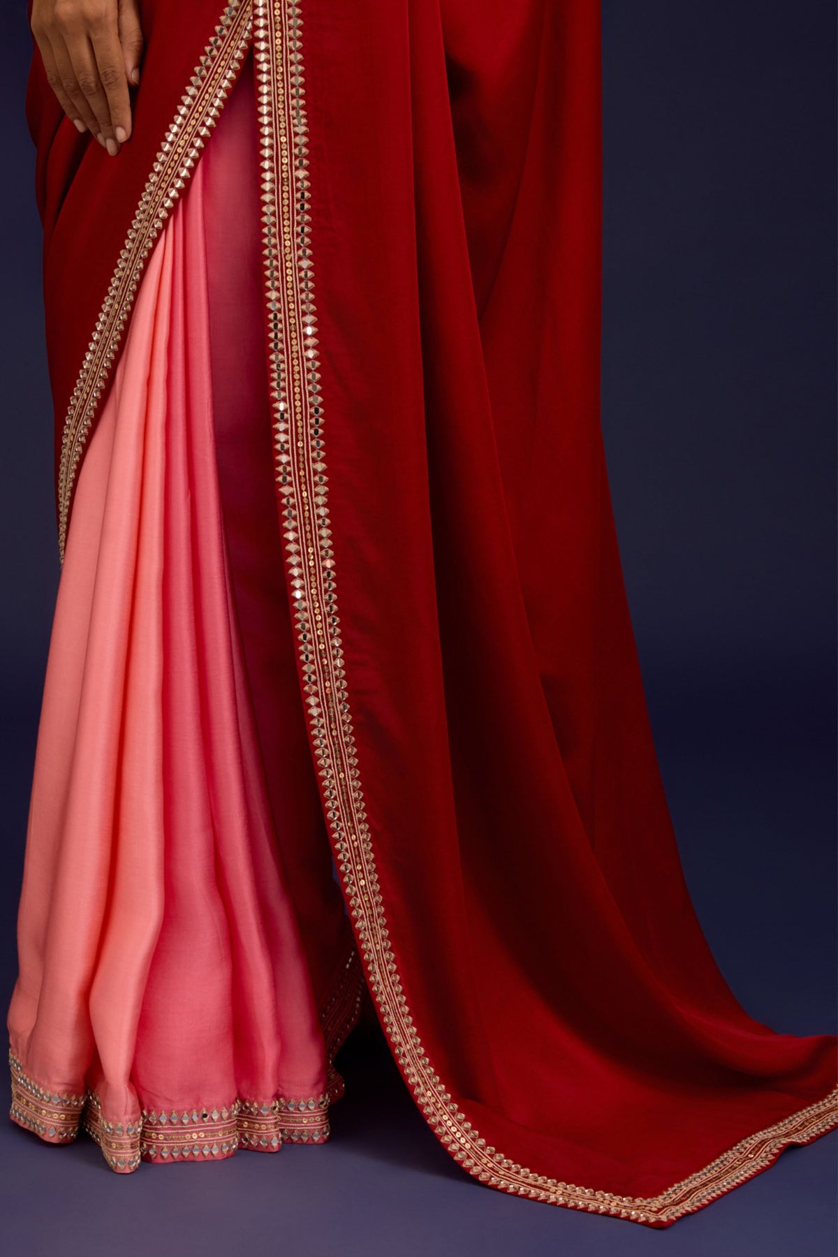 Pink Embroidered Net Saree Set