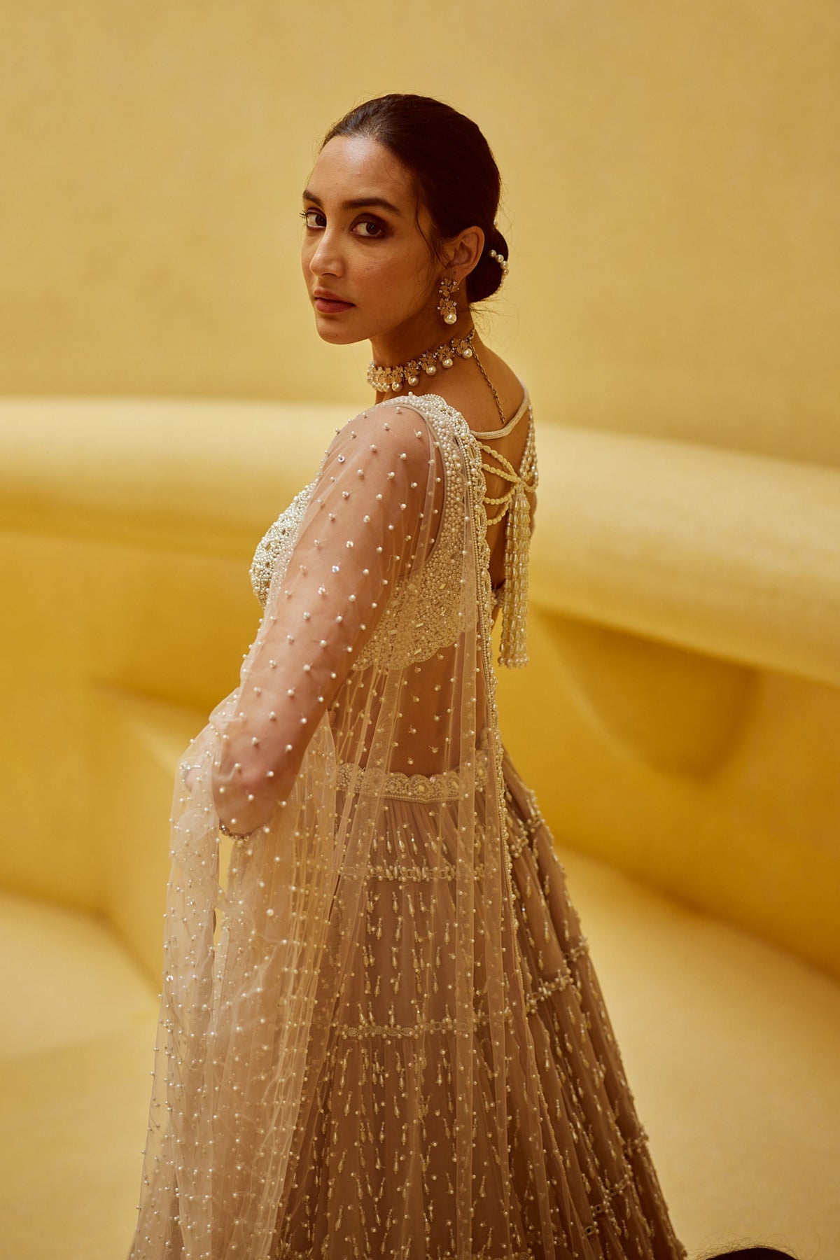 Light Beige Multi Tier Lehenga Set