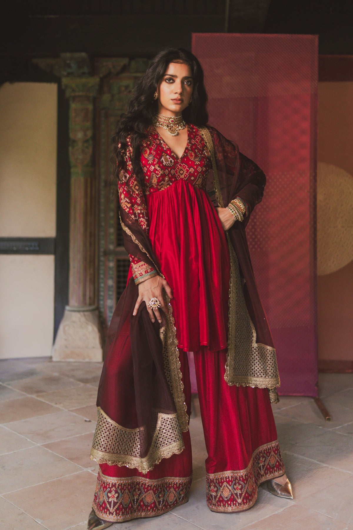 Ami Red Sharara Set