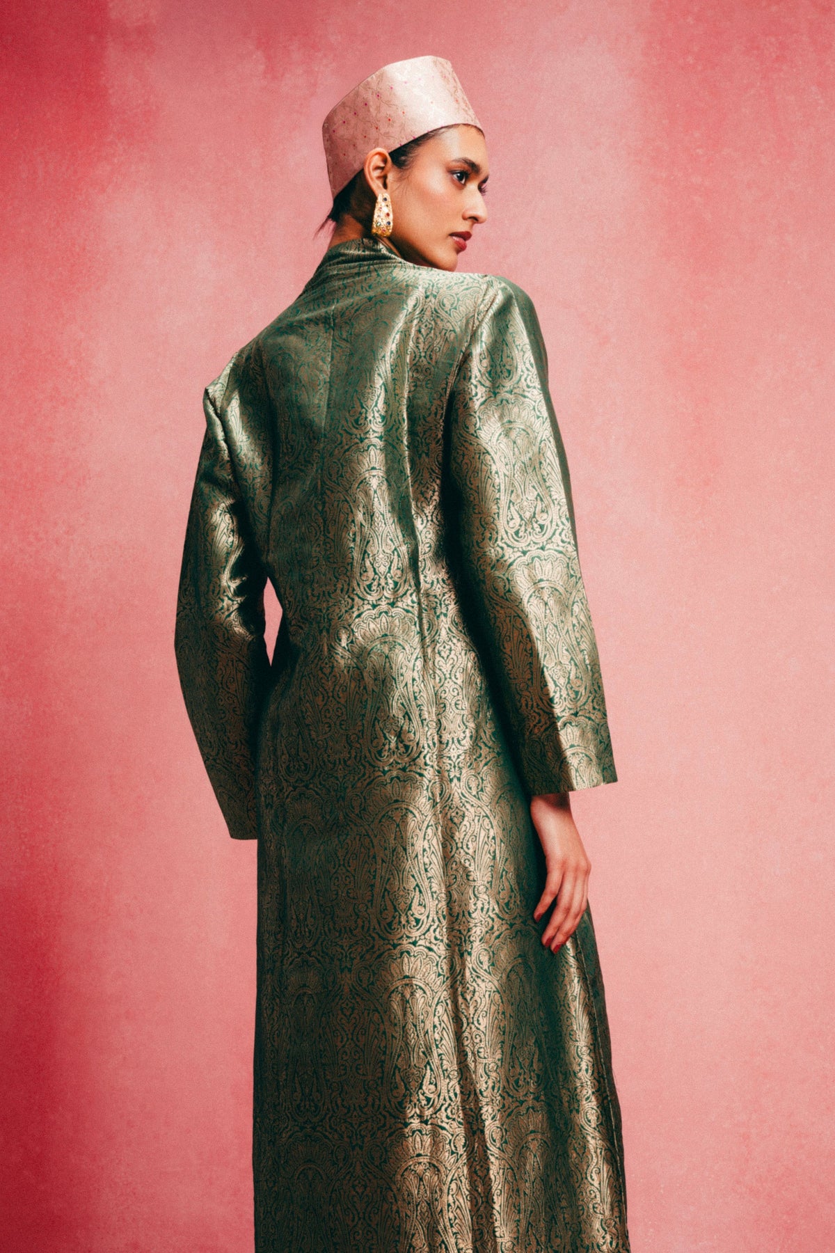 Handwoven Emerald Green Banarasi Kaftan