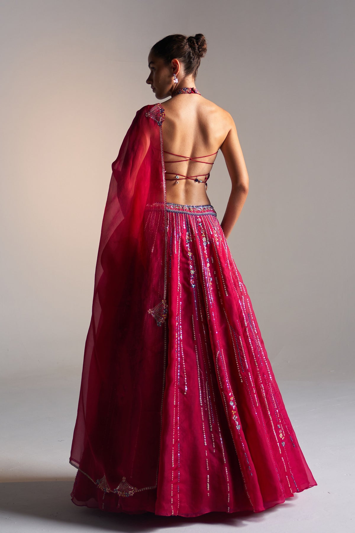 Ruby Embroidered Halter Lehenga Set