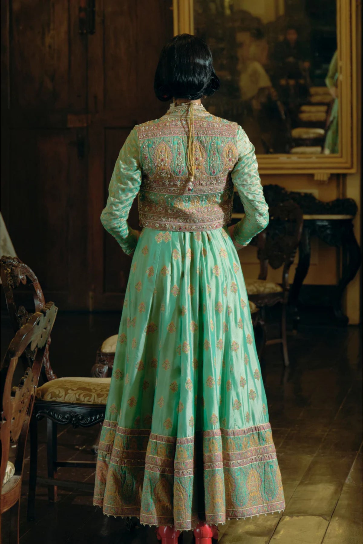 Firozi Green Jacket Set