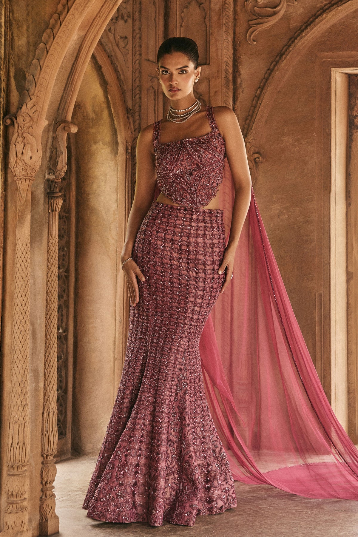 Dori Embroidered Wine Gown