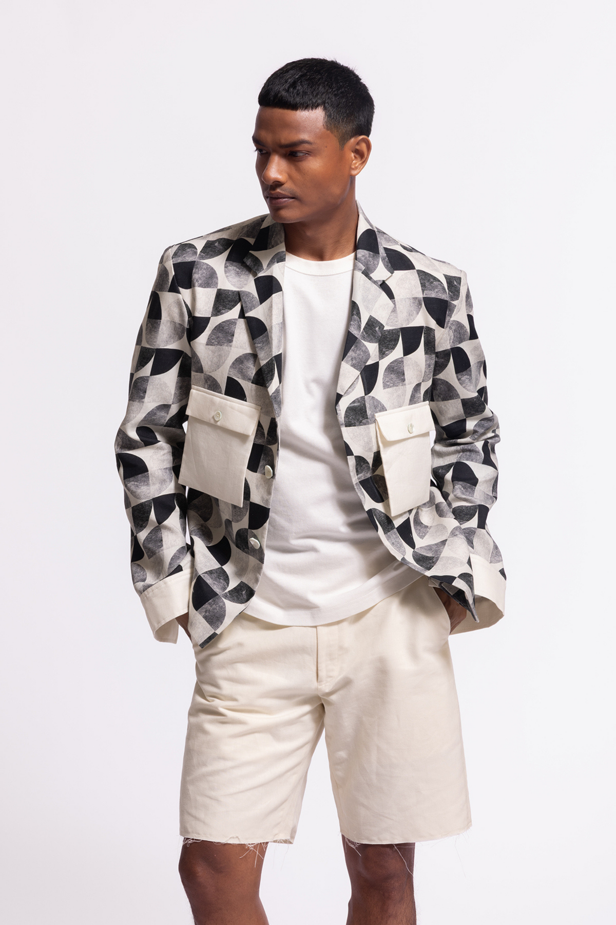 Printed Linen Jacket With Pockets