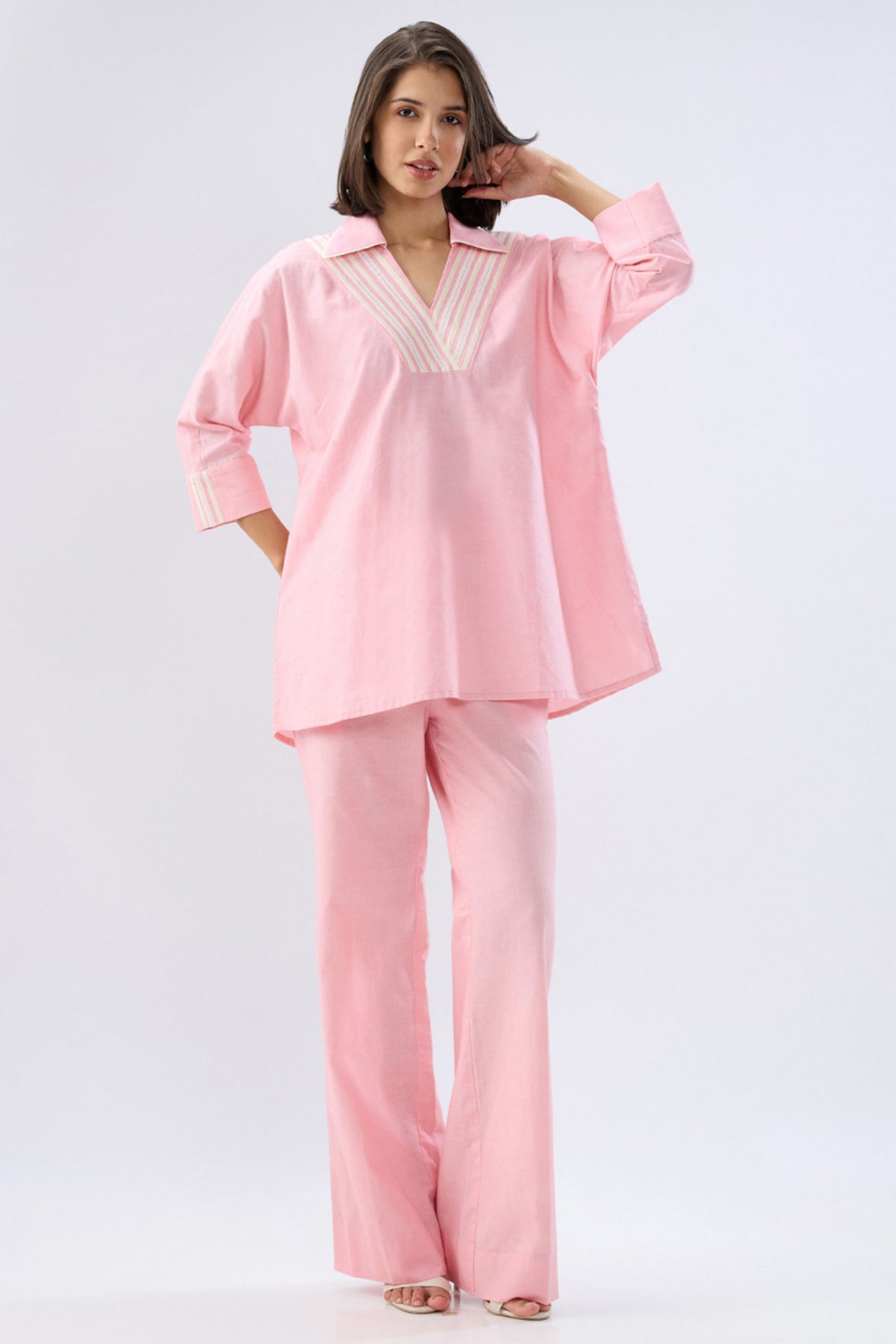 Pink V-neck Co-ord Set