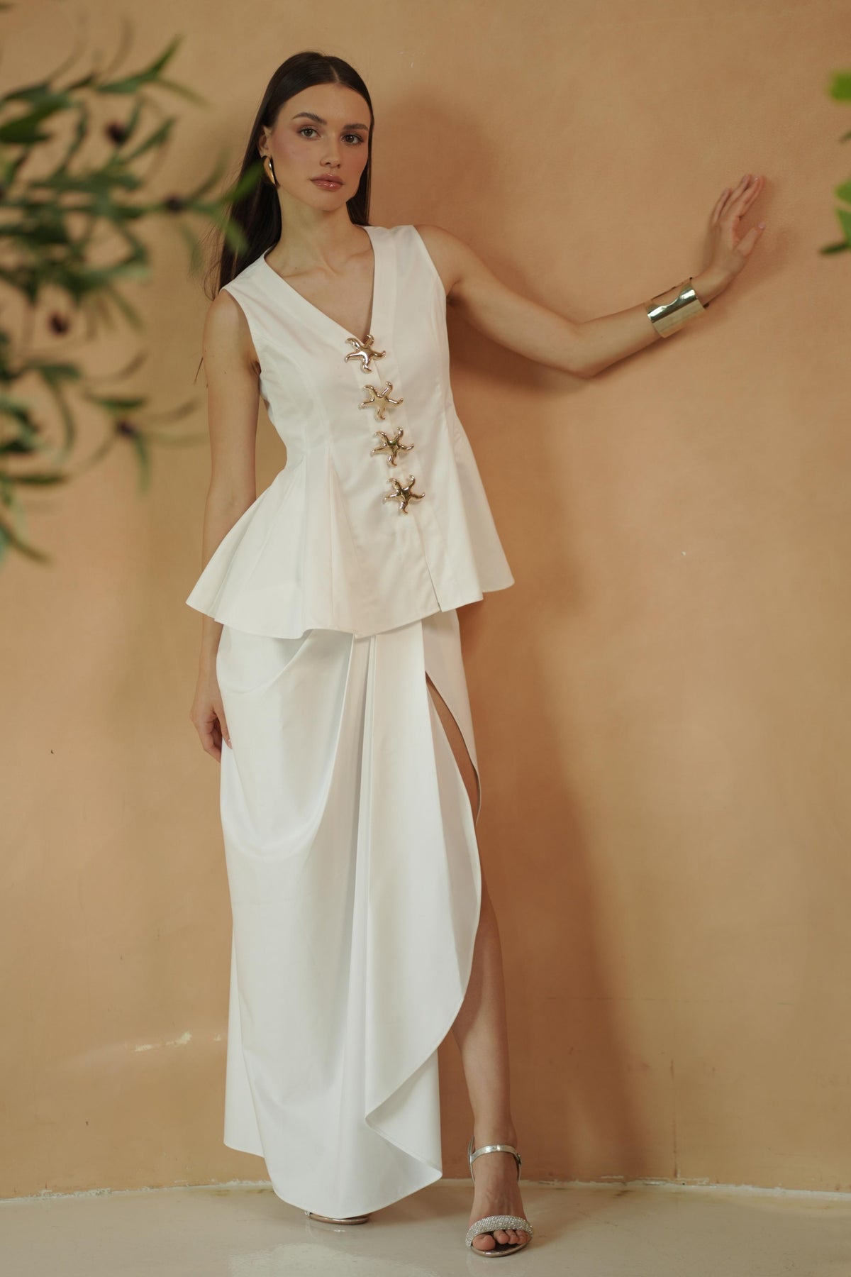 Peplum Top And Draped Skirt