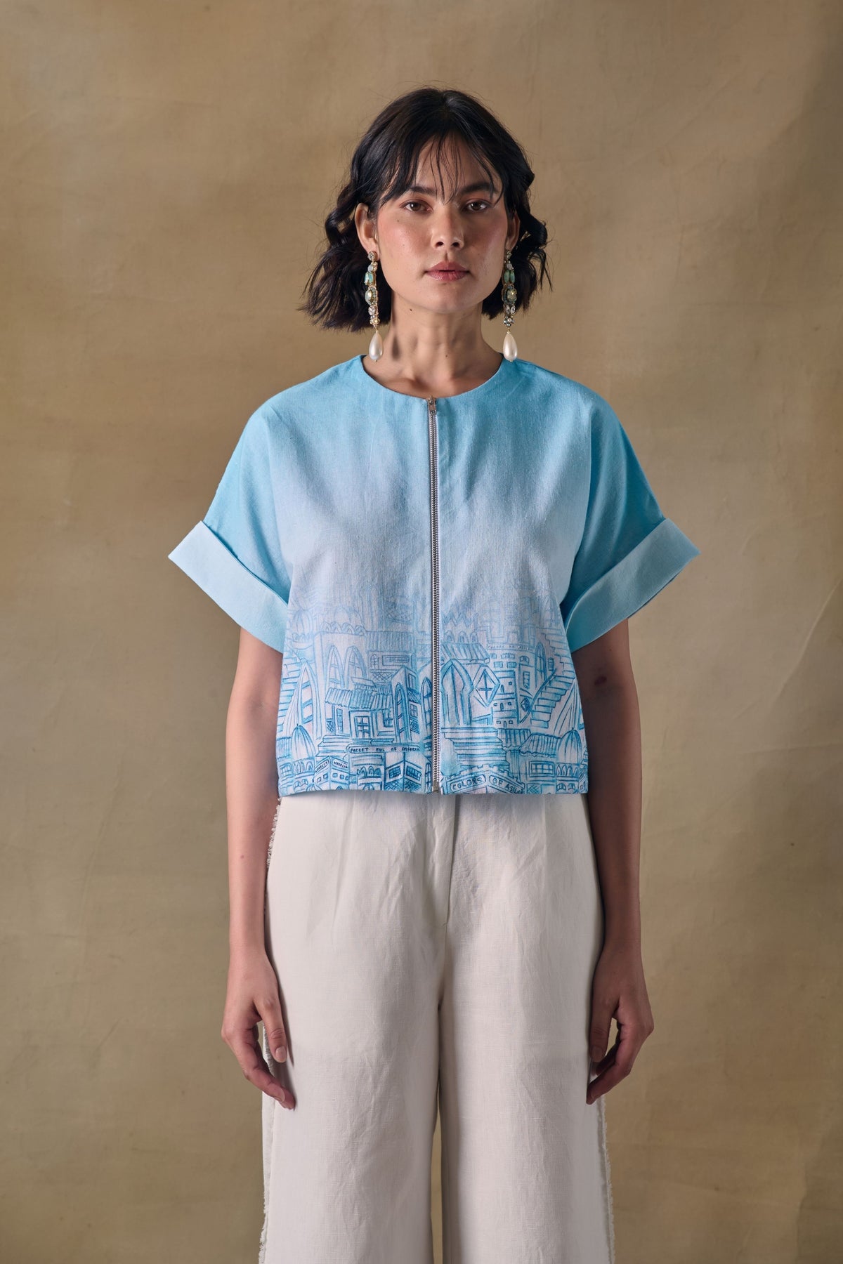 Blue Landscape Kimono Top