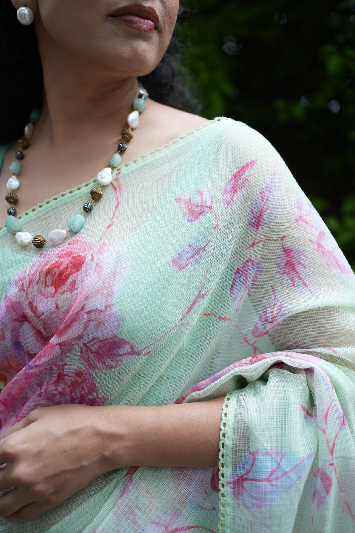 Komal Radiant Floral Green Saree