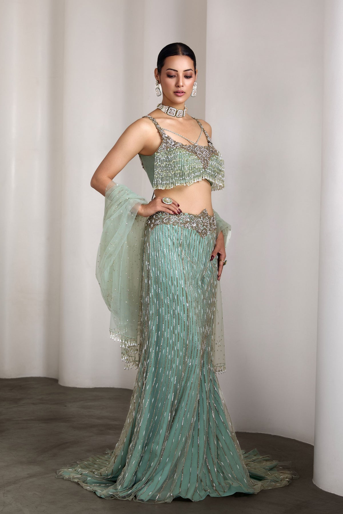 Aqua Embellished Lehenga Set