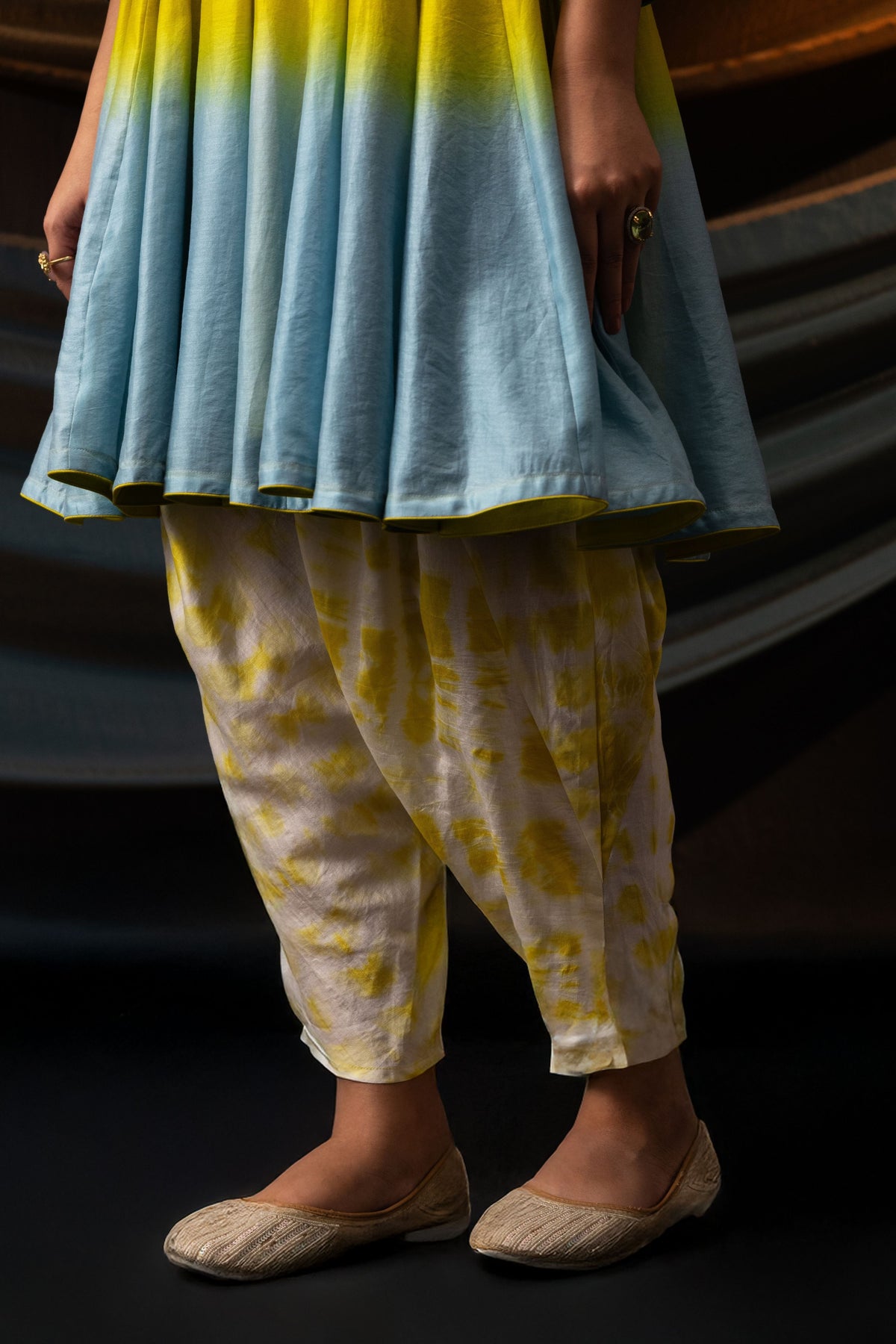 Green Blue Ombre Short Anarkali Set
