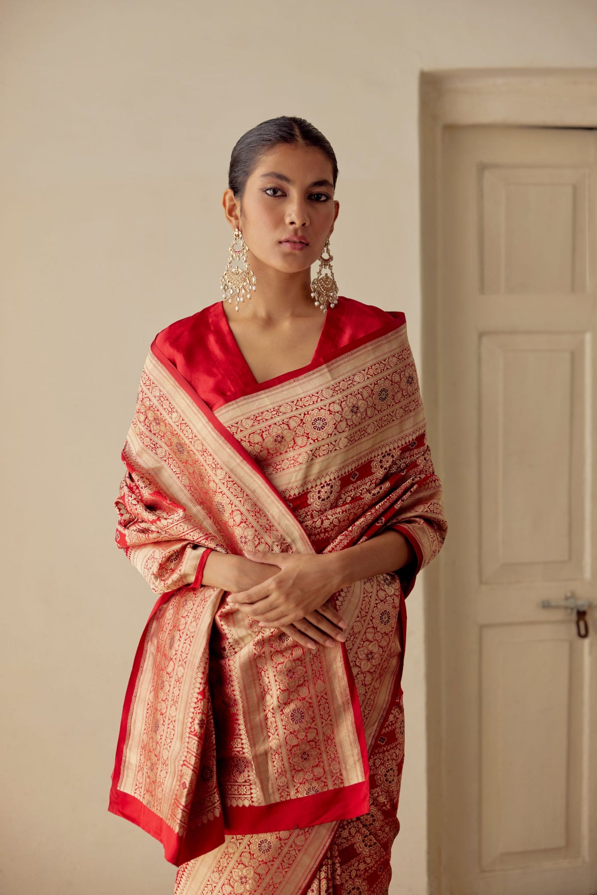 Gehana Handwoven Red Brocade Saree