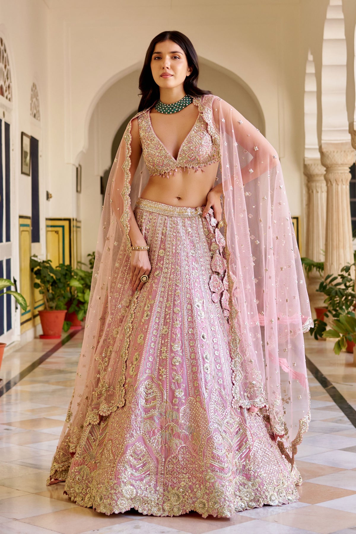 Rosaline Pink Organza Lehenga Set