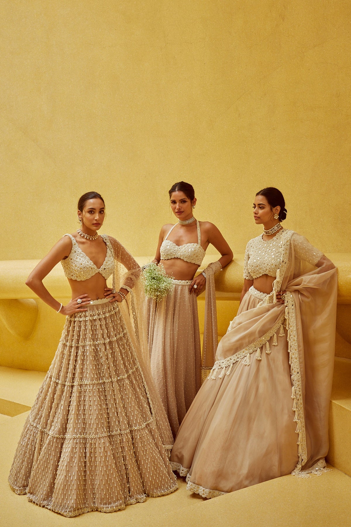 Light Beige Multi Tier Lehenga Set