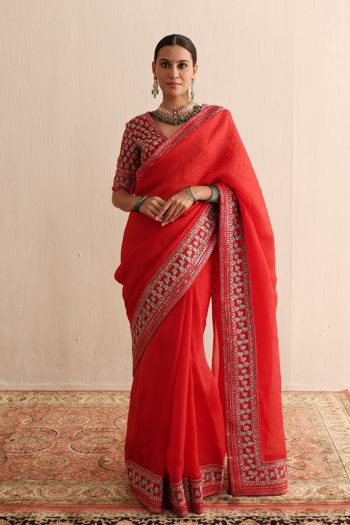 Red Embroidered Saree Set