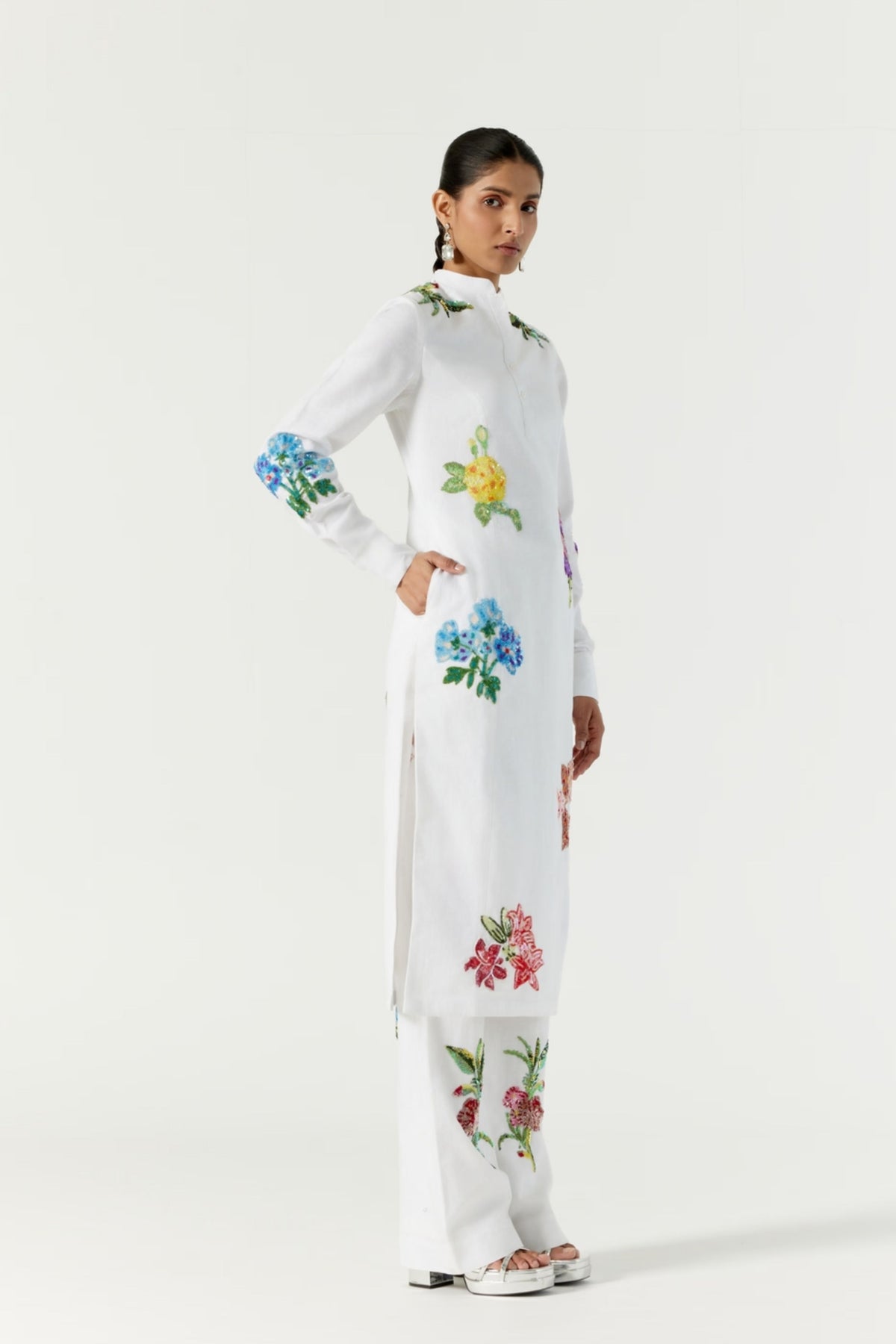 White Botanical Kurta