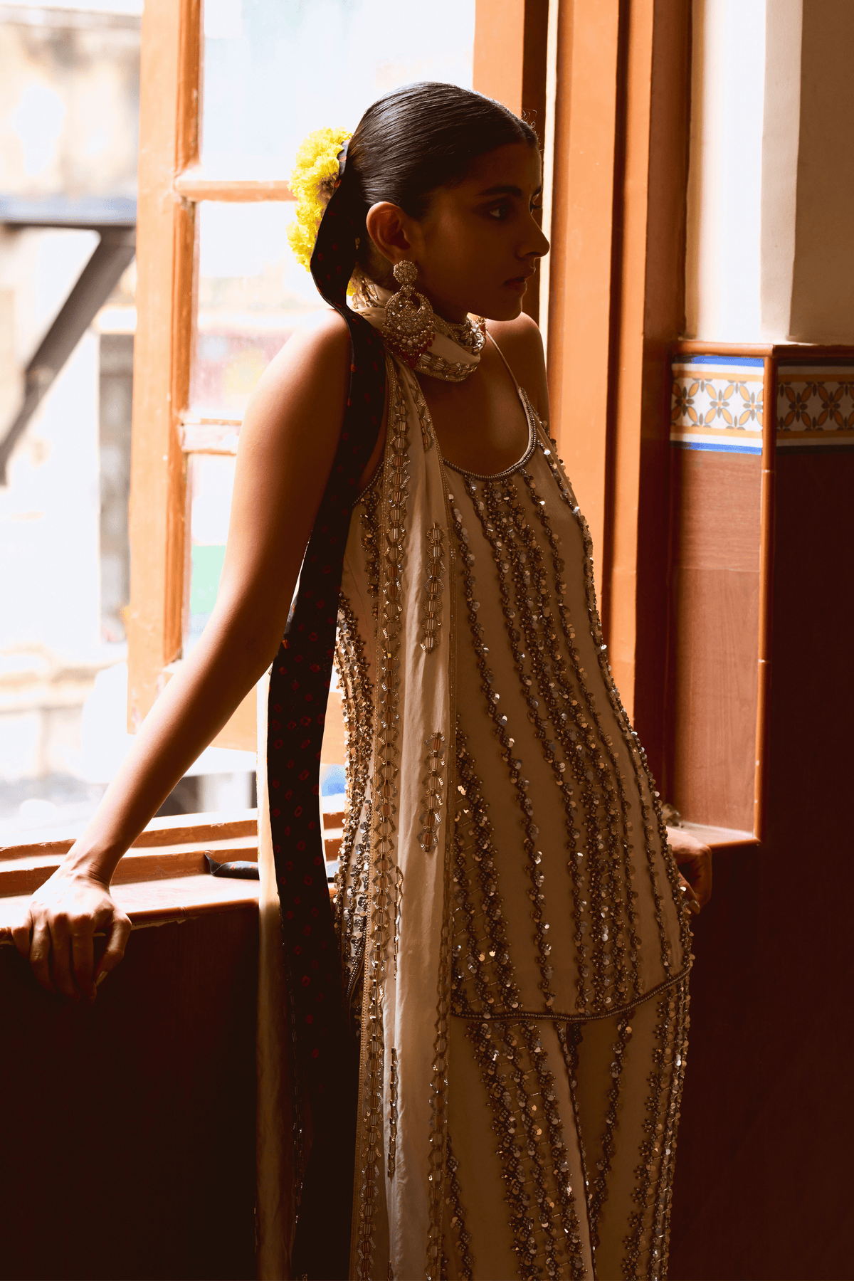 Beige Sequin Kurta Set