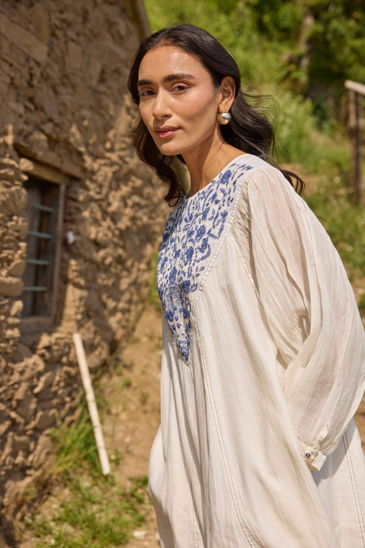 Embroidered Yoke Chanderi Dress