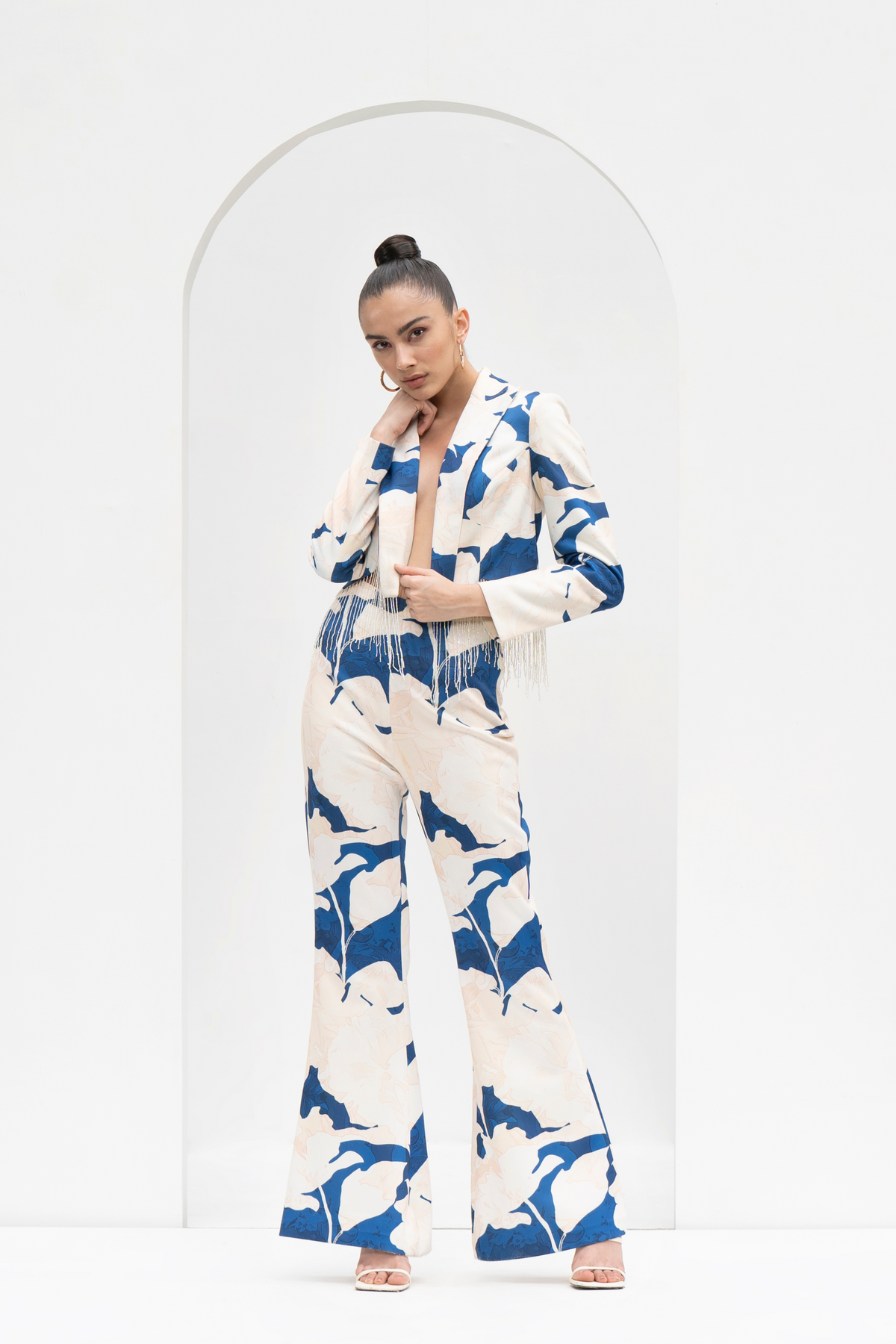 Mystic Blue Texture Printed Foma Jacket Set