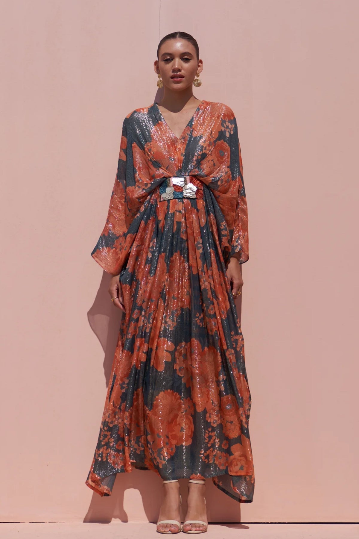 Navy Moroccan Shimmer Belt Kaftan