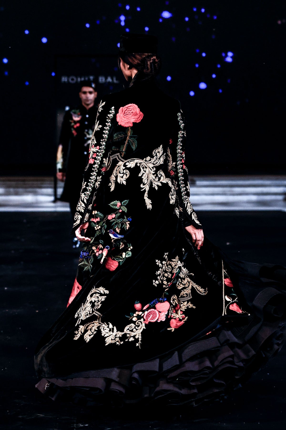 Embroidered Silk Velvet Long Jacket
