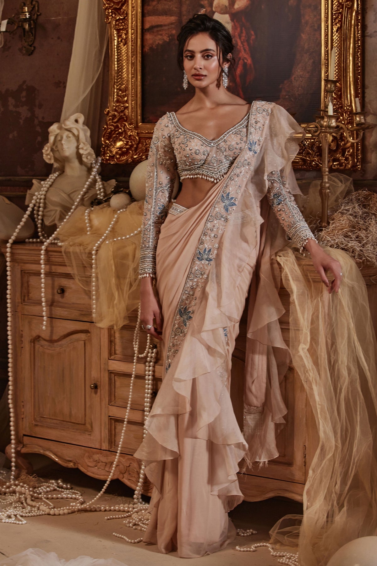Adileh Peach Draped Saree