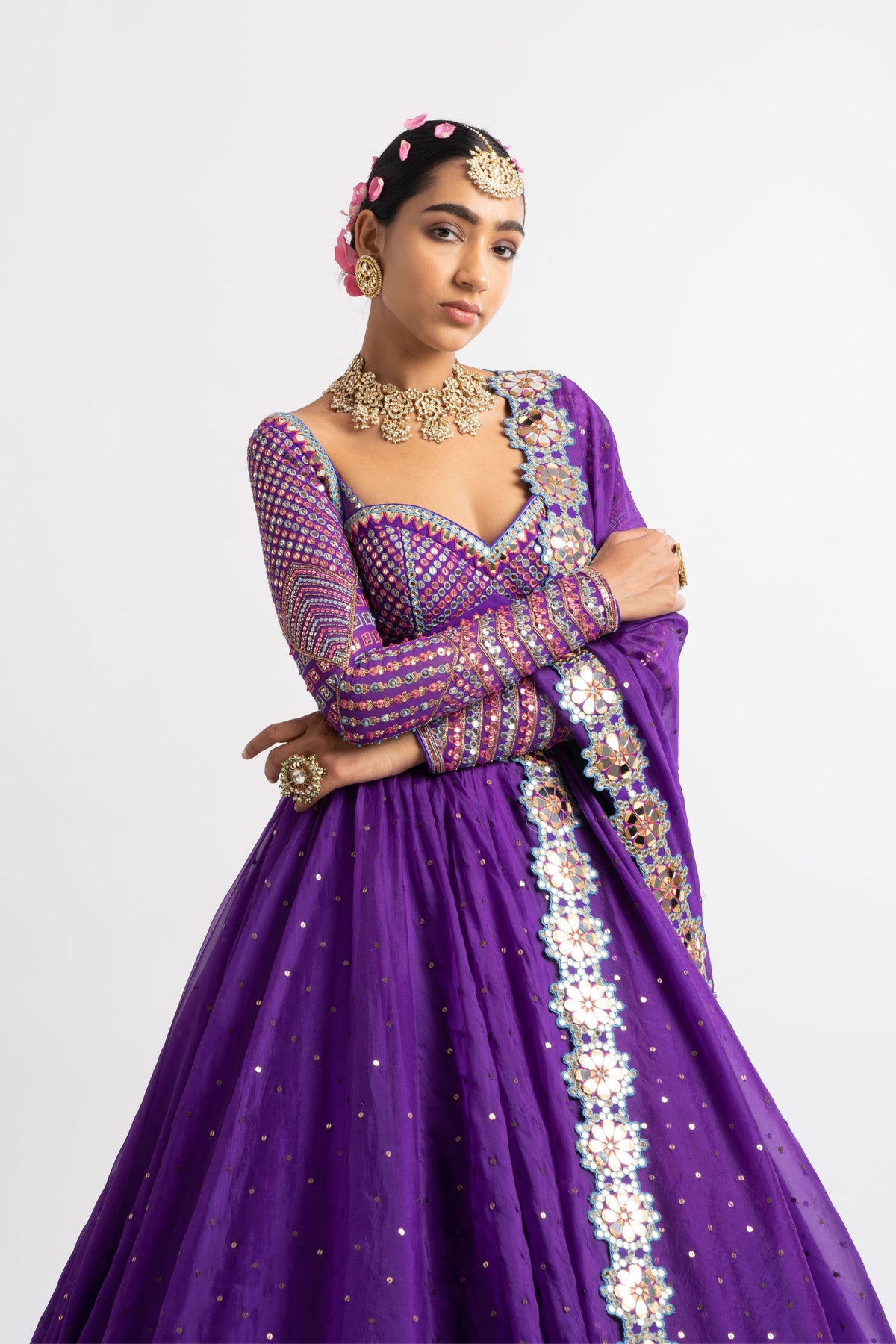 Purple silk organza lehenga