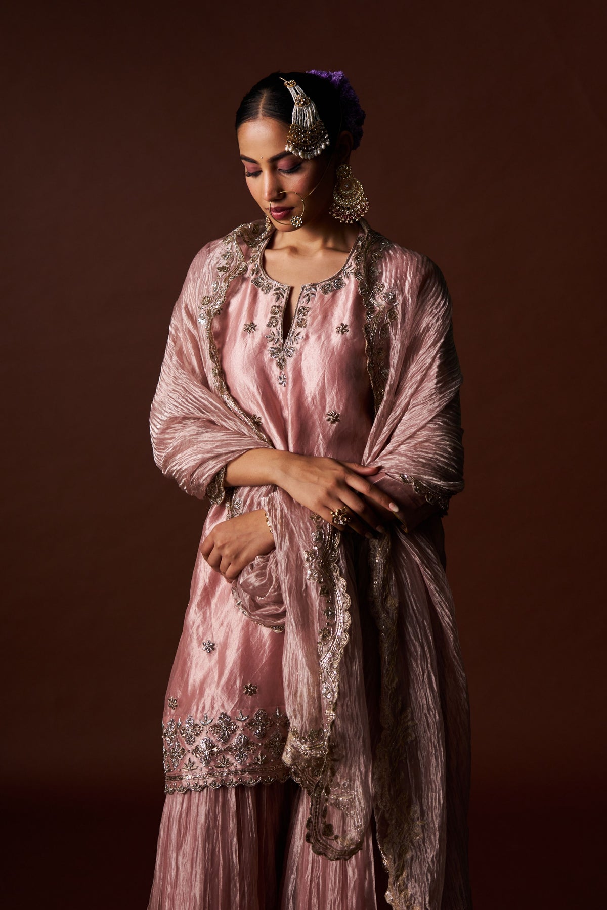 Pink Tissue Noor Sharara Set
