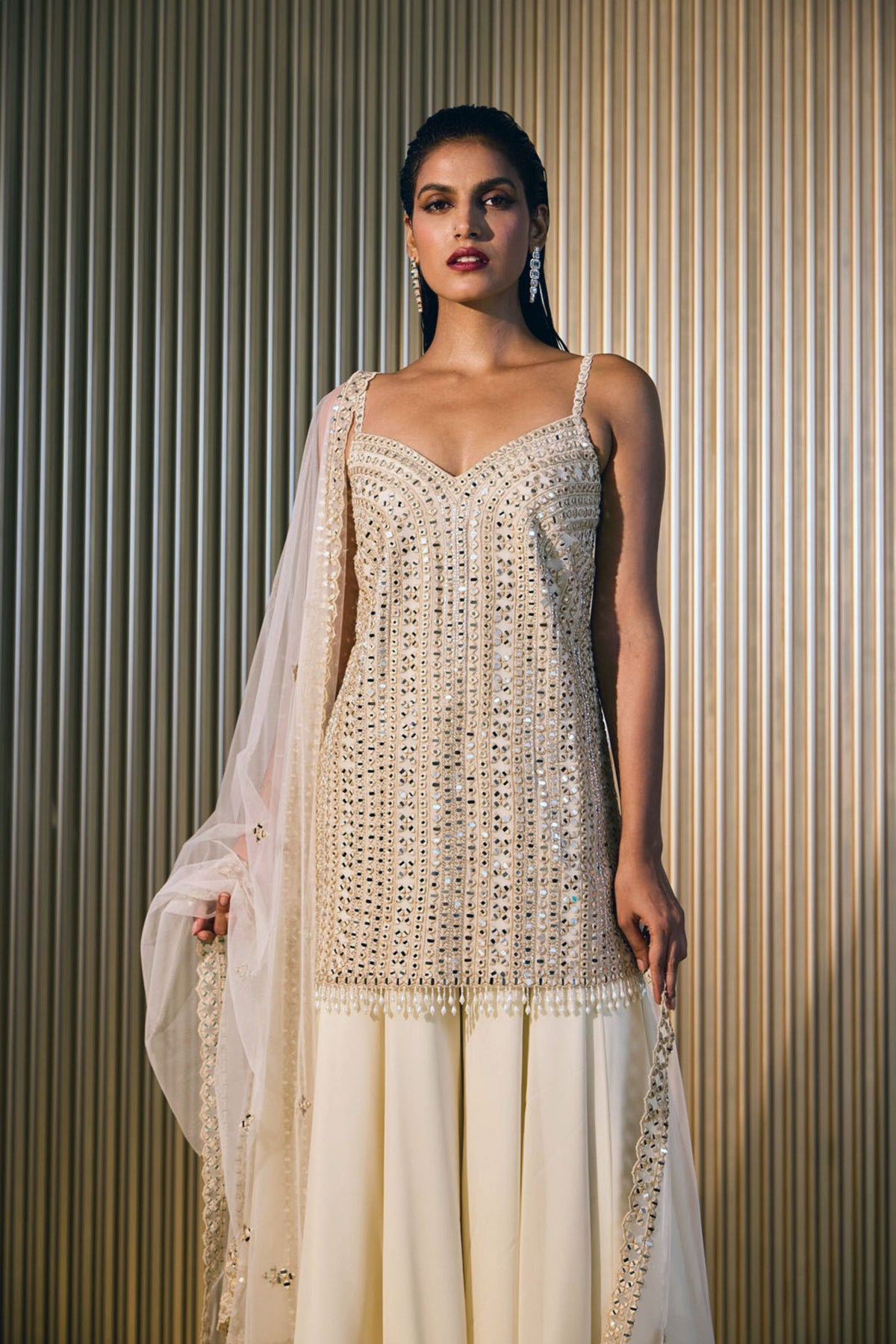 Mirror Ivory Sharara Set