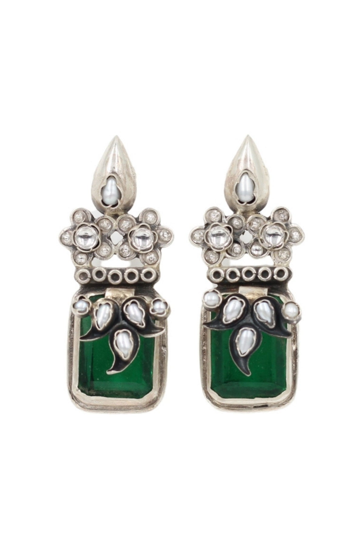 Green Silver Earrings