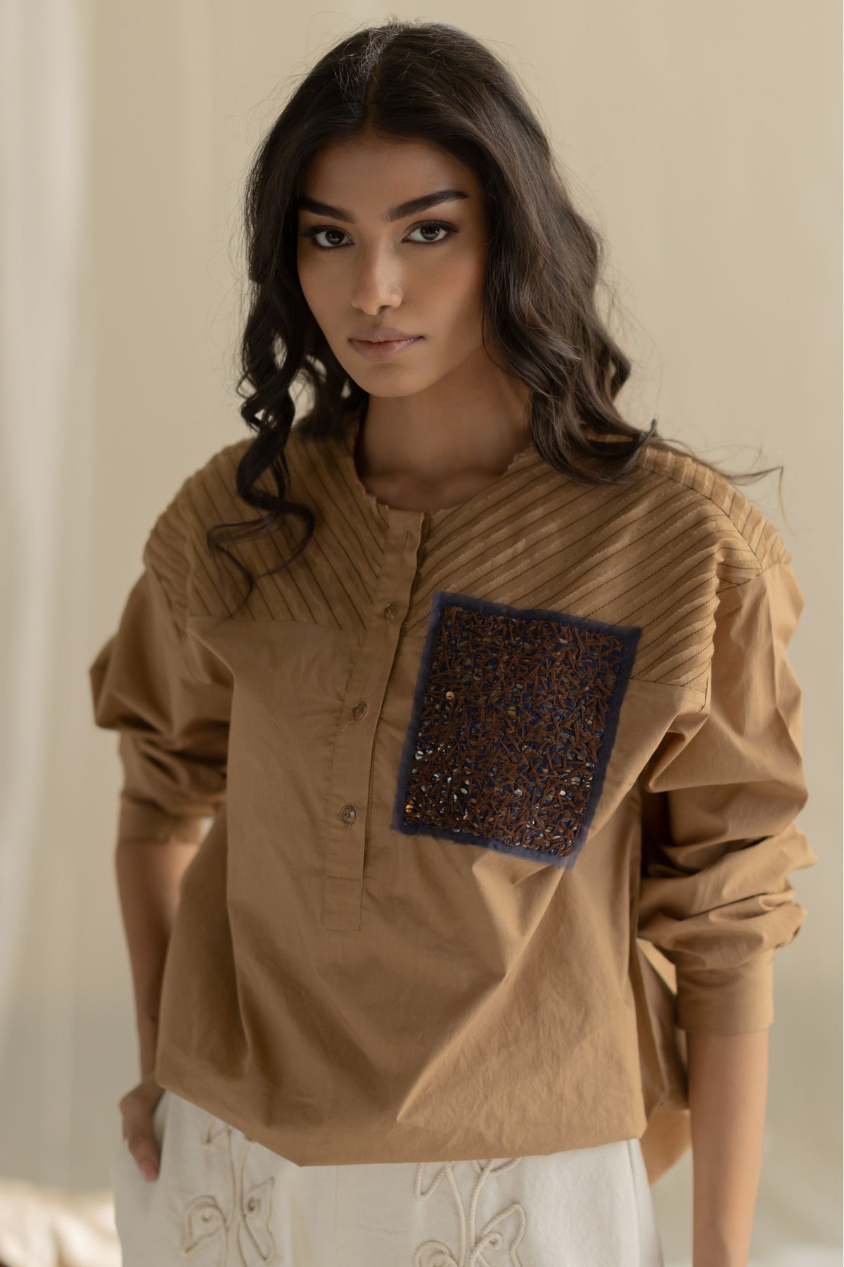 Beige Fringe Top
