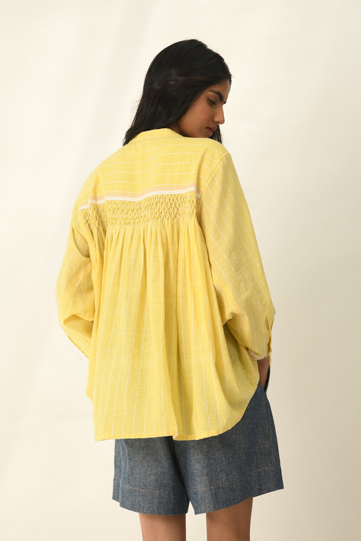 Sabinii Band Collared Smocking Shirt