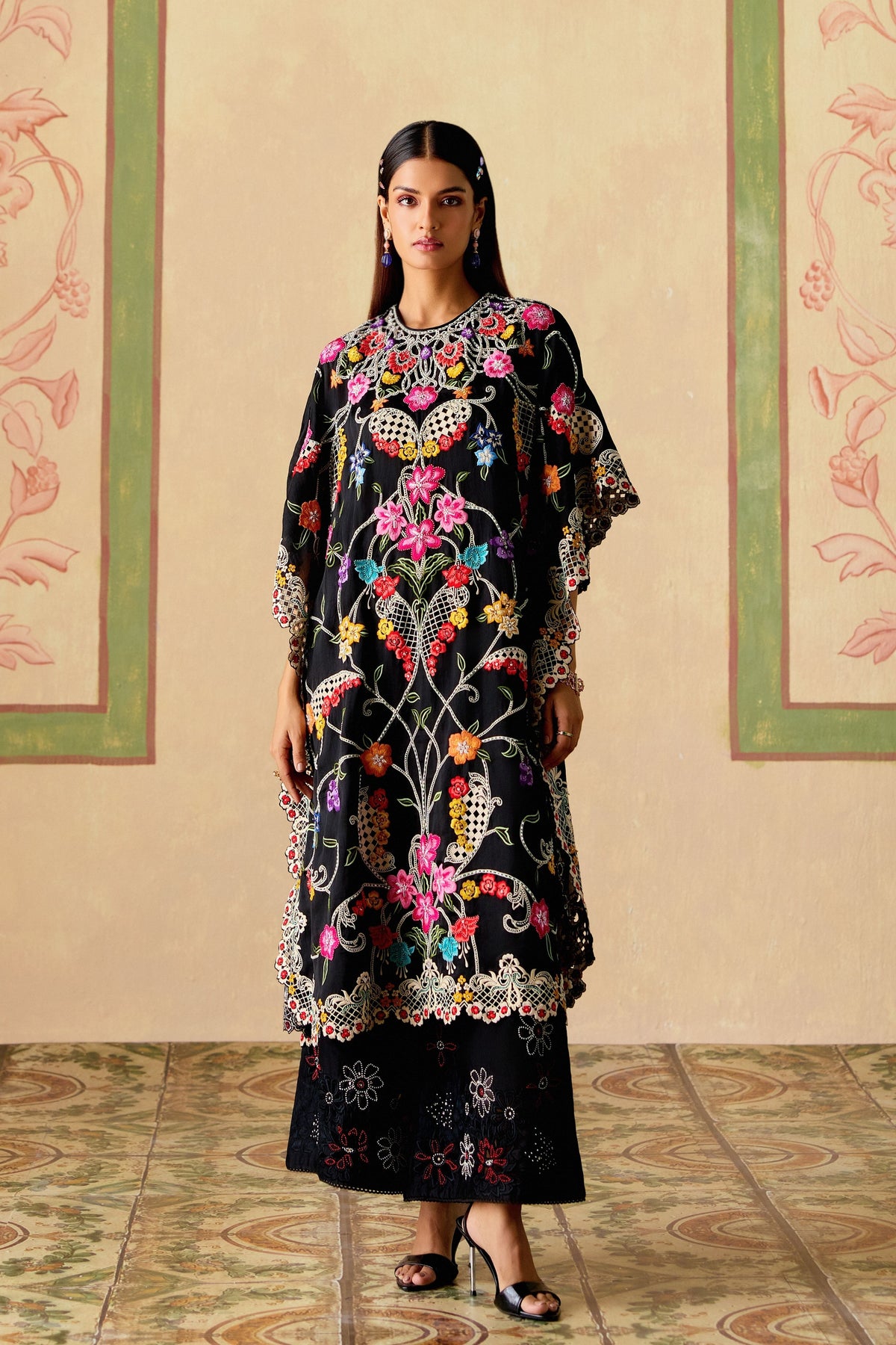 Black Floral Kaftan