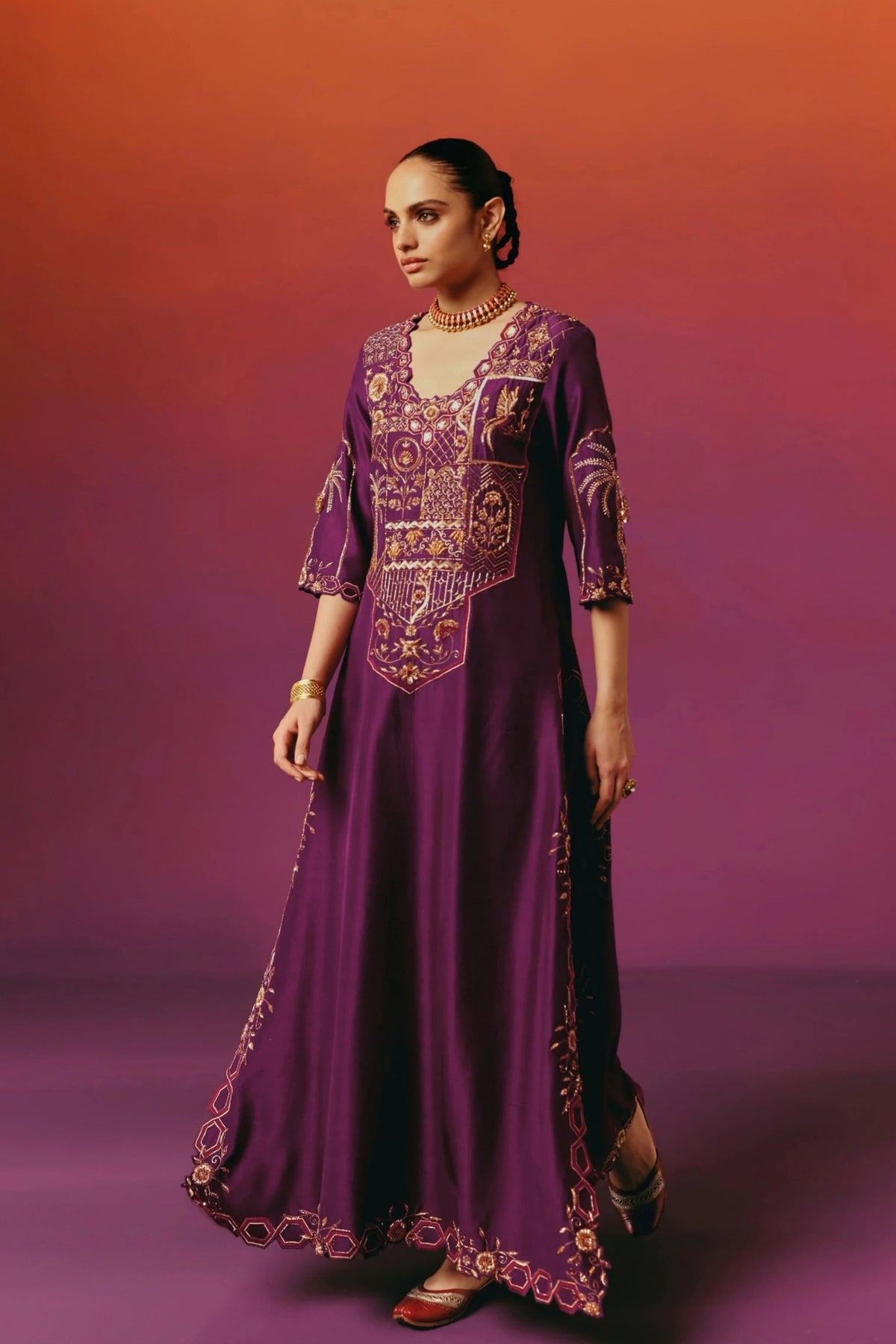 Purple Palm Long Kurta Set