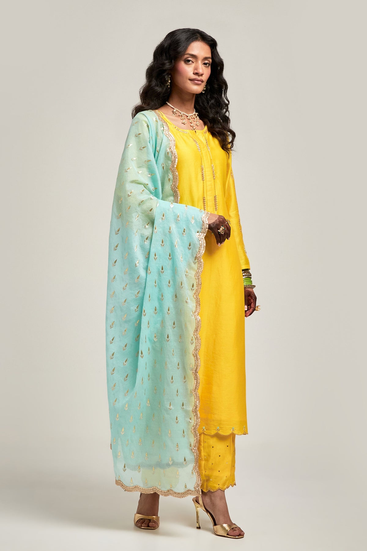 Embroidered Yellow Kurta Set