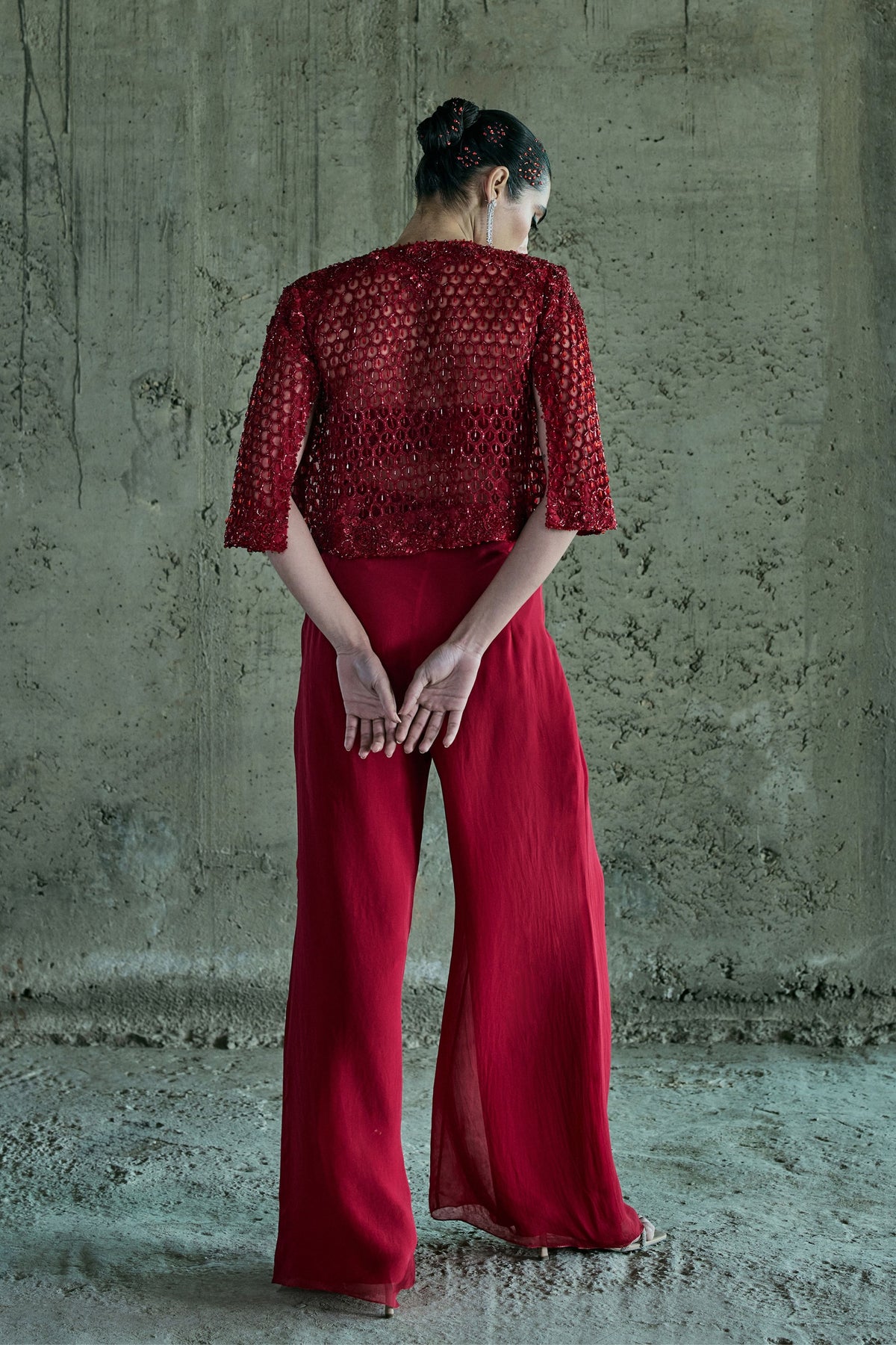 Red Cutwork Jacket Set