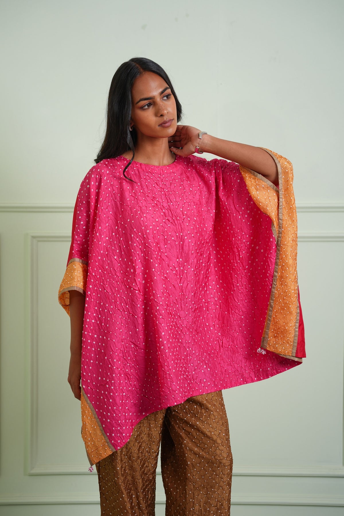 Pink Bandhani Kaftan Top