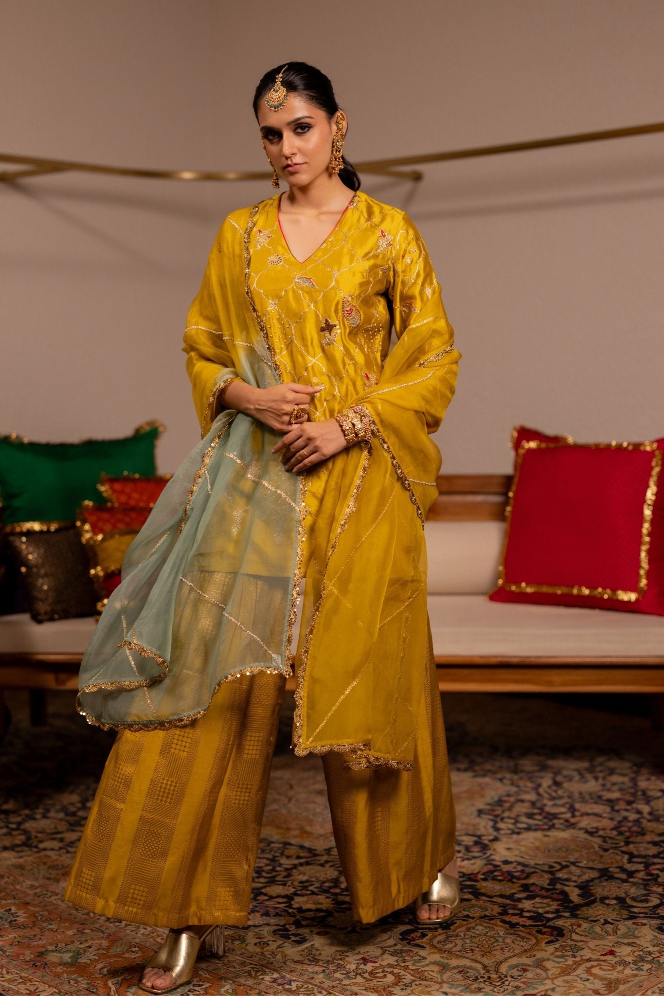 Dhanu Mustard Kurta Set - Pooja & Keyur - Elahe