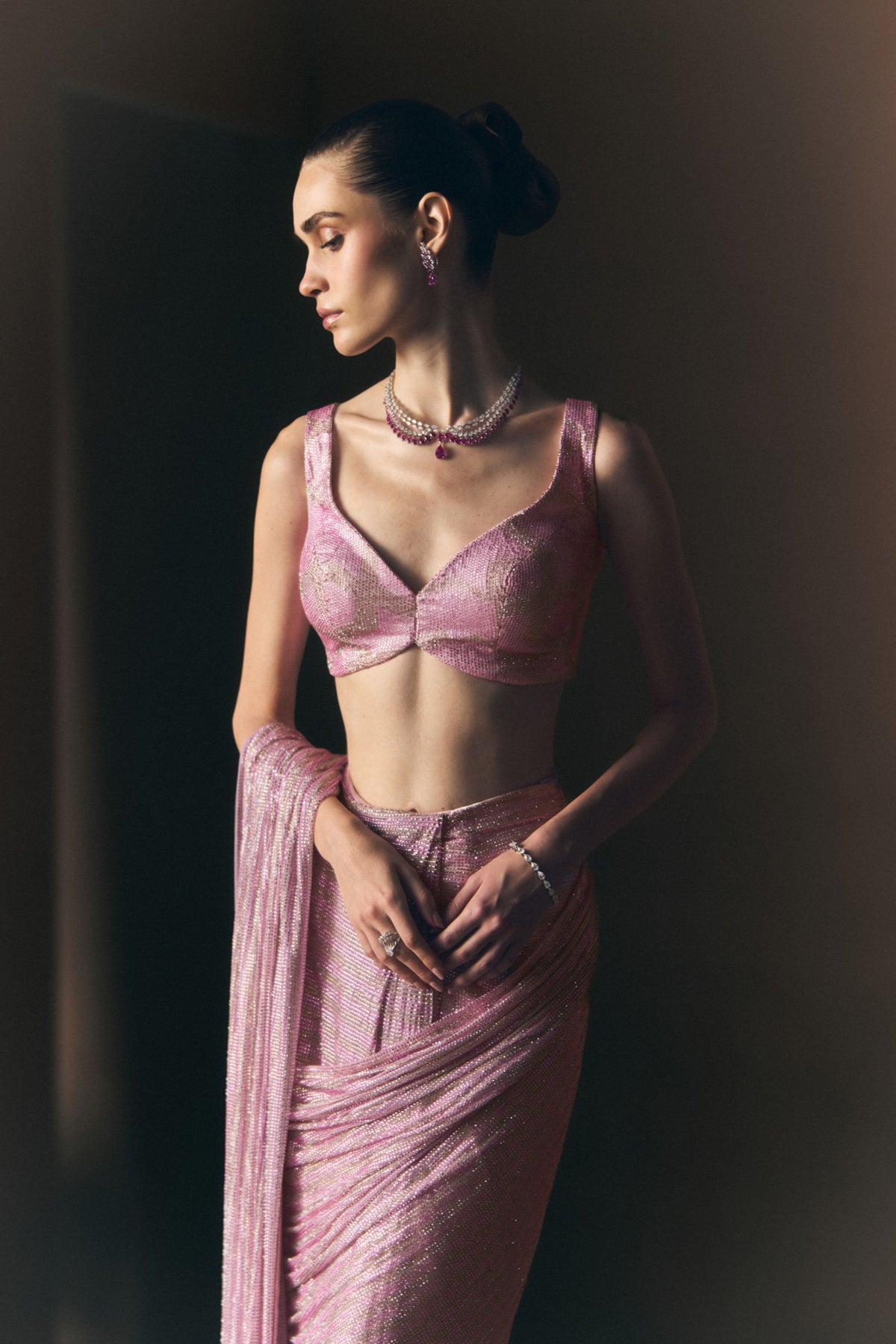 Rosé Drape Saree Set