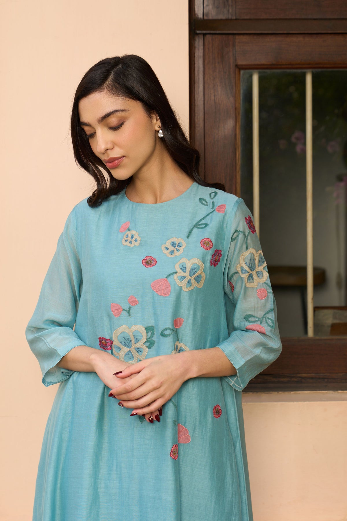 Powder Blue Applique Kurta Set