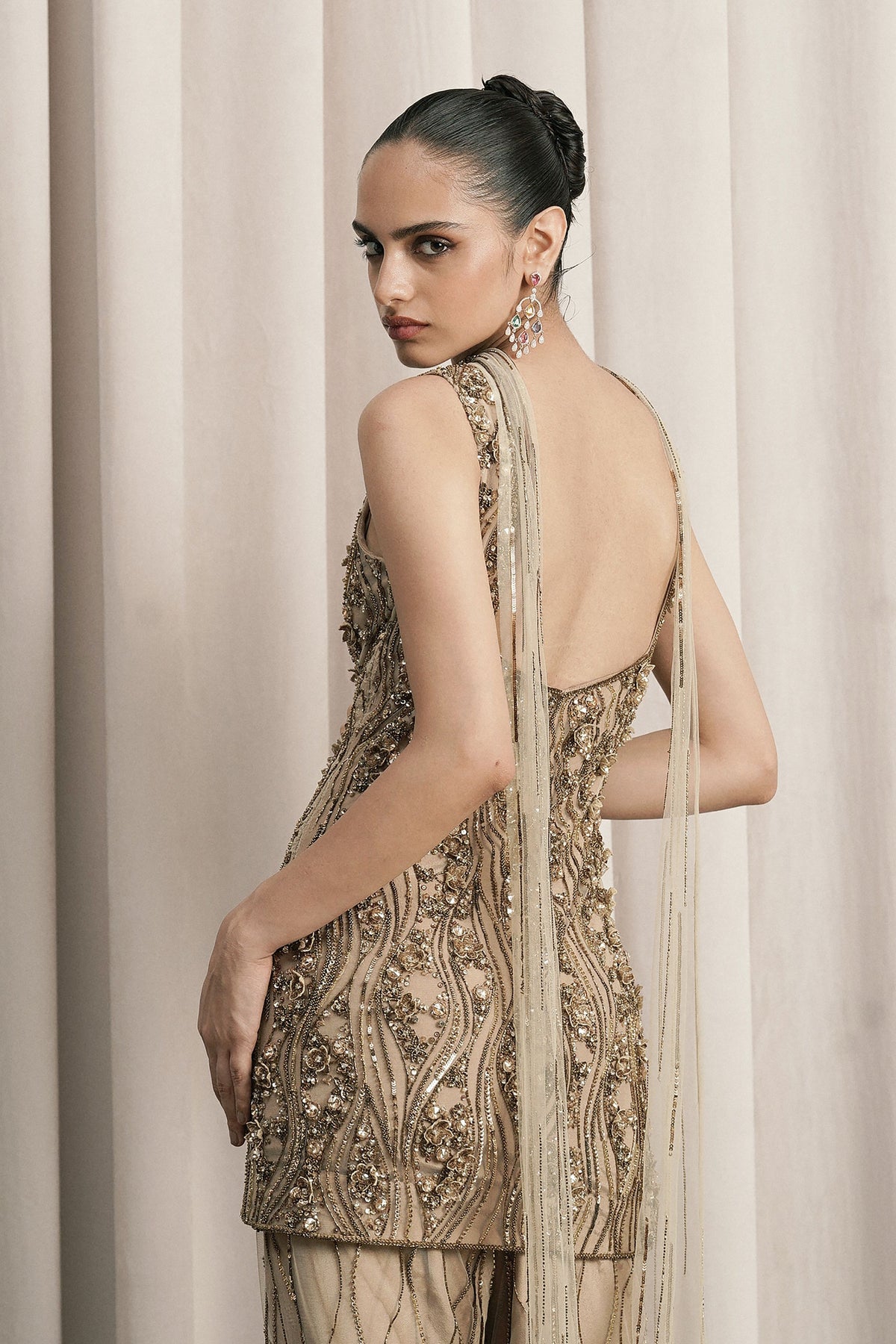 Beige Cutdana Embellished Sharara Set