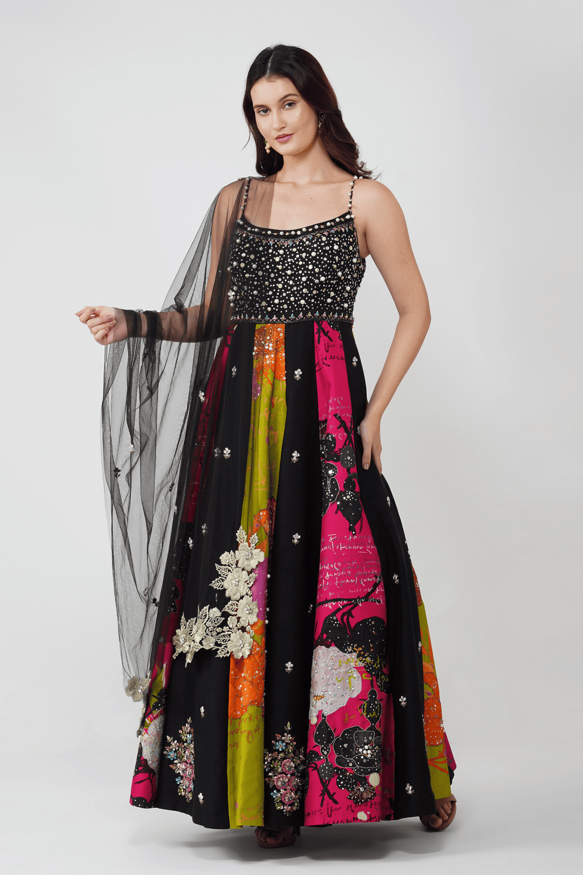 Flower and Crystal Anarkali Set