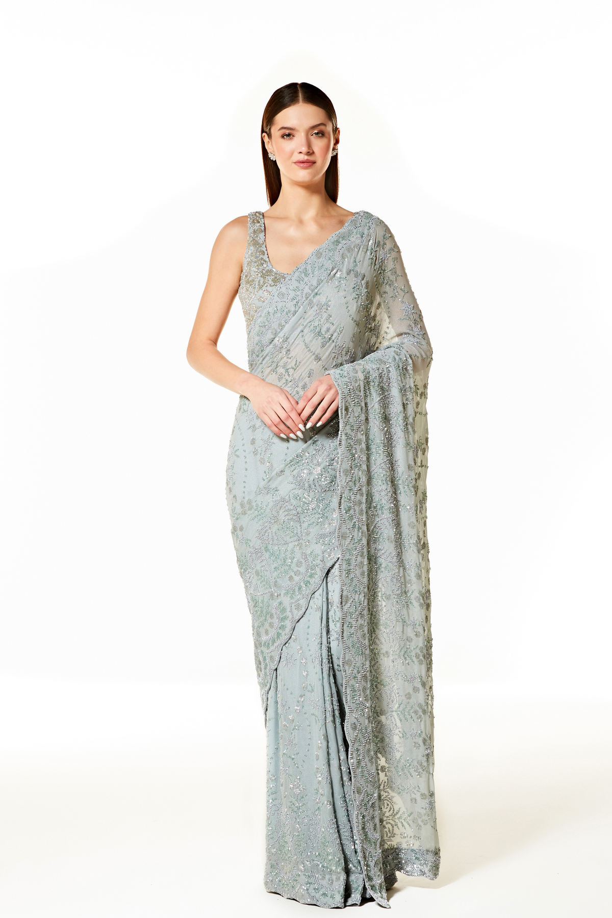 Silver Grey Zaynab Saree Set