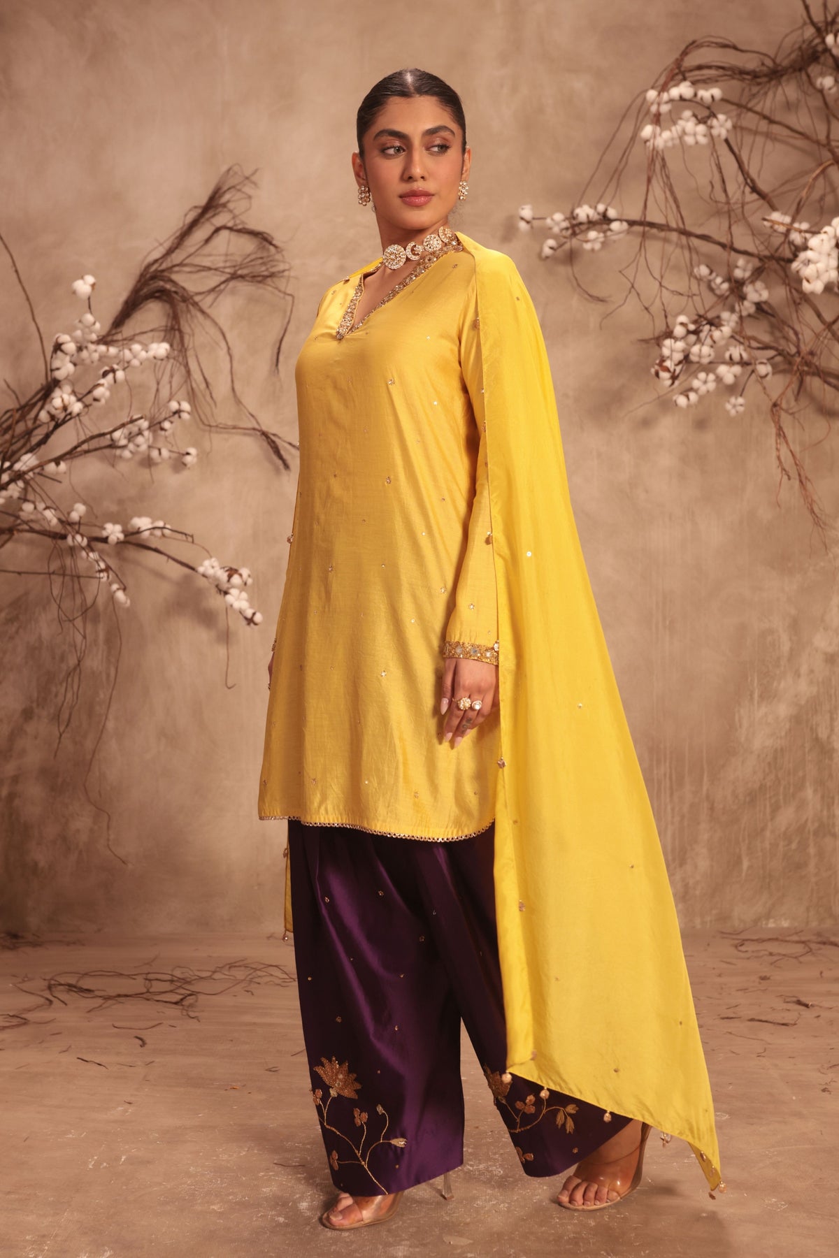 Yellow Jaal Kurta Set