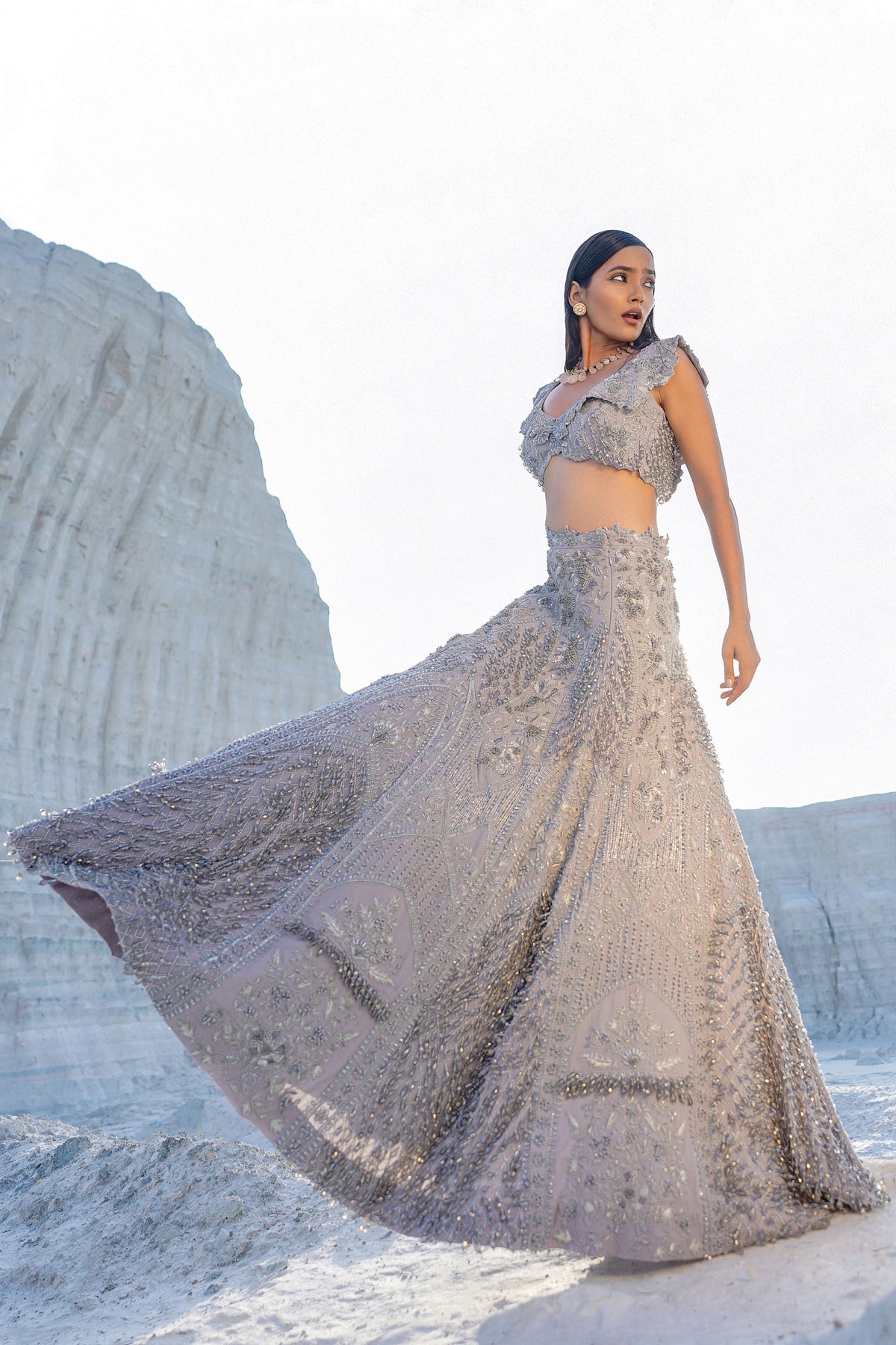 Light Blue Embroidered Lehenga Set