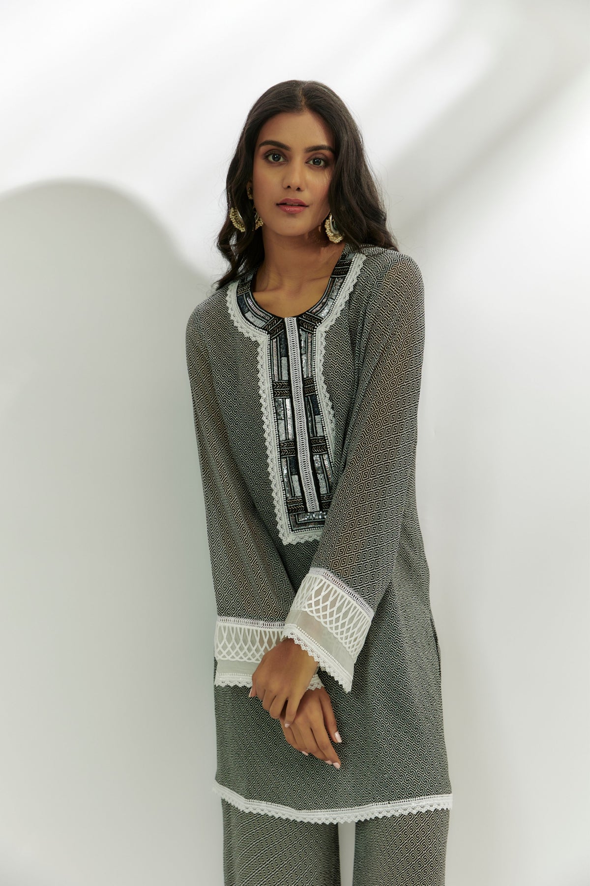 Black Printed Kurta and Pants Set